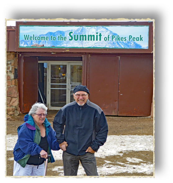 …as the sign says, "Welcome to the Summit of Pikes Peak!!" Don't Rosie and Matt look like they're enjoying the experience?! …as the sign says, "Welcome to the Summit of Pikes Peak!!" Don't Rosie and Matt look like they're enjoying the experience?!